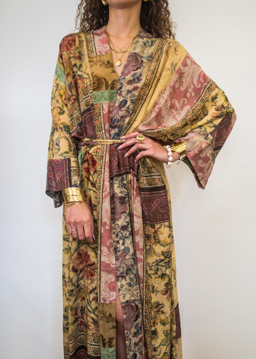 Abito Lungo Kimono Dixie Stampa Floreale Patchwork