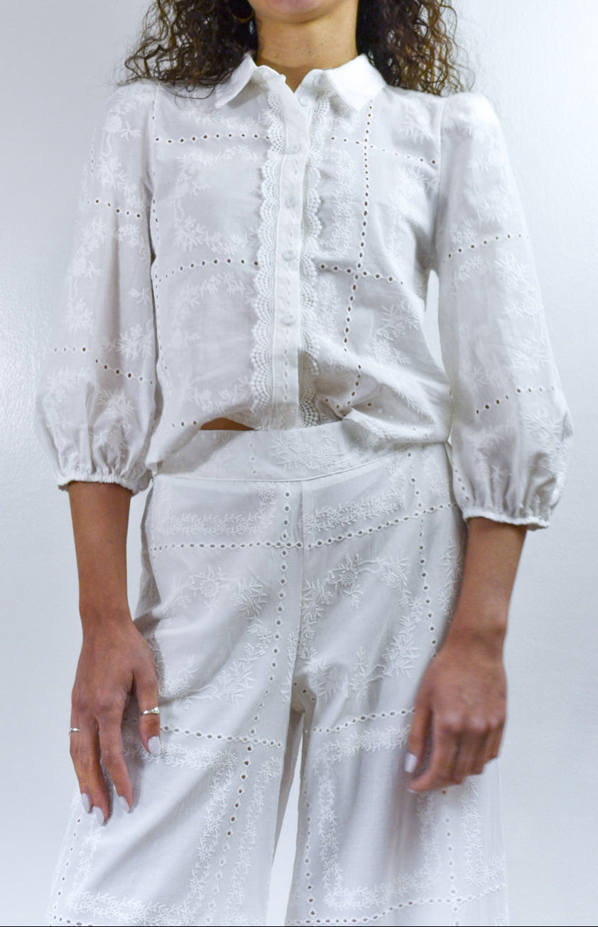 Camicia Tensione In Bon Ton Sangallo Bianco