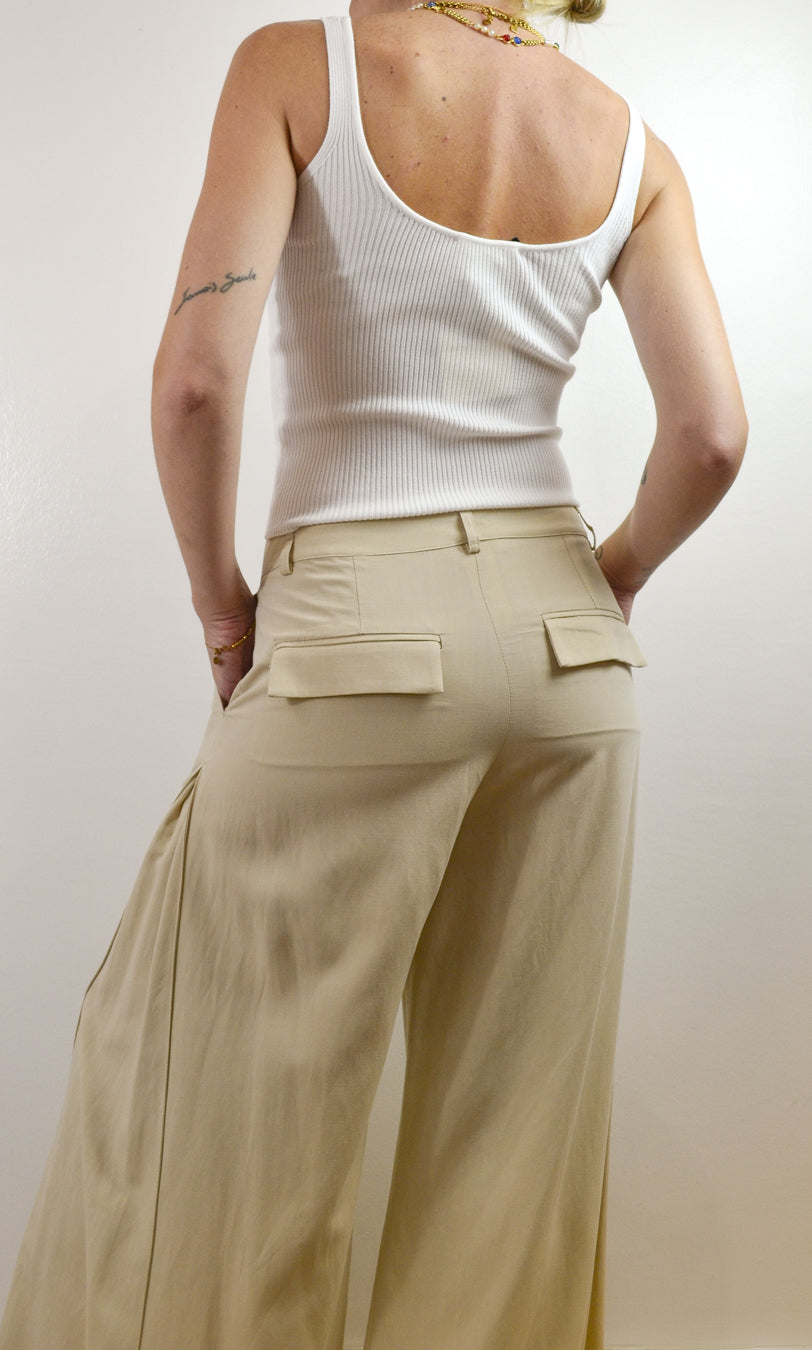 Pantalone Vicolo a Palazzo con Cannone Laterale Beige