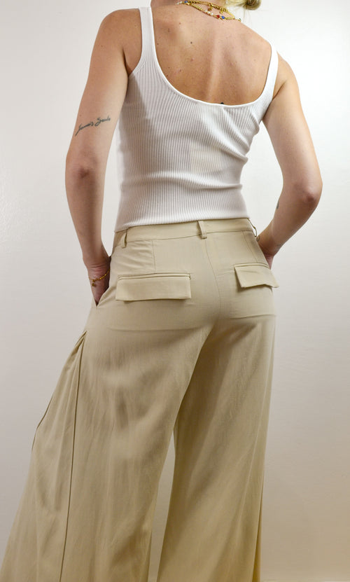 Pantalone Vicolo a Palazzo con Cannone Laterale Beige