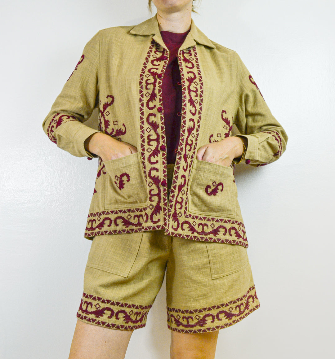 Giacca Dixie Beige Ricamo Etnico Bordeaux