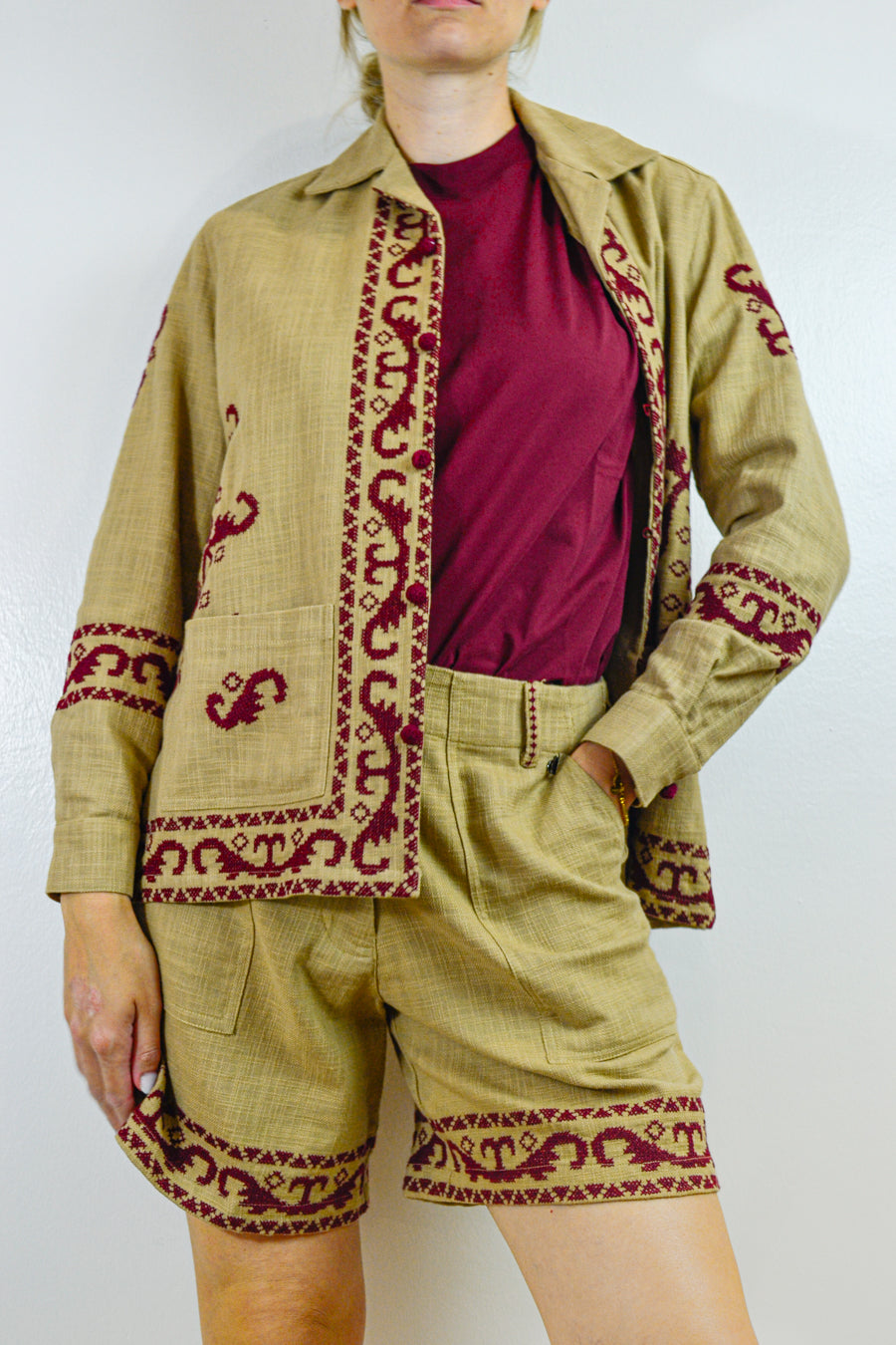 Giacca Dixie Beige Ricamo Etnico Bordeaux