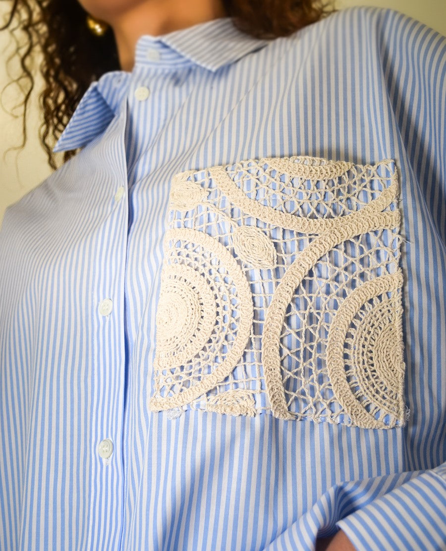 Camicia Oversize Vicolo Righe Celesti Tasca Crochet