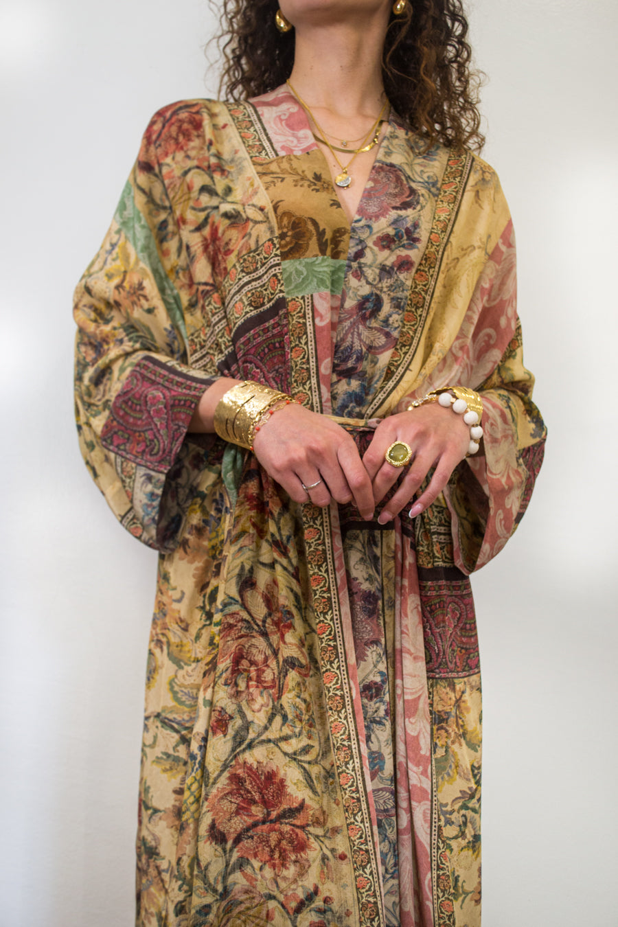 Abito Lungo Kimono Dixie Stampa Floreale Patchwork