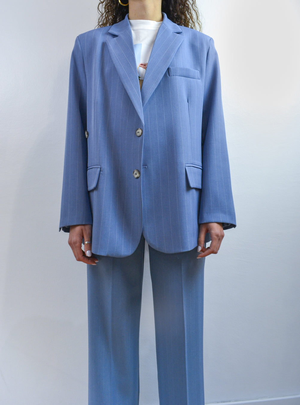 Blazer oversize gessato azzurro doppio bottone, Margé Pomezia 2 