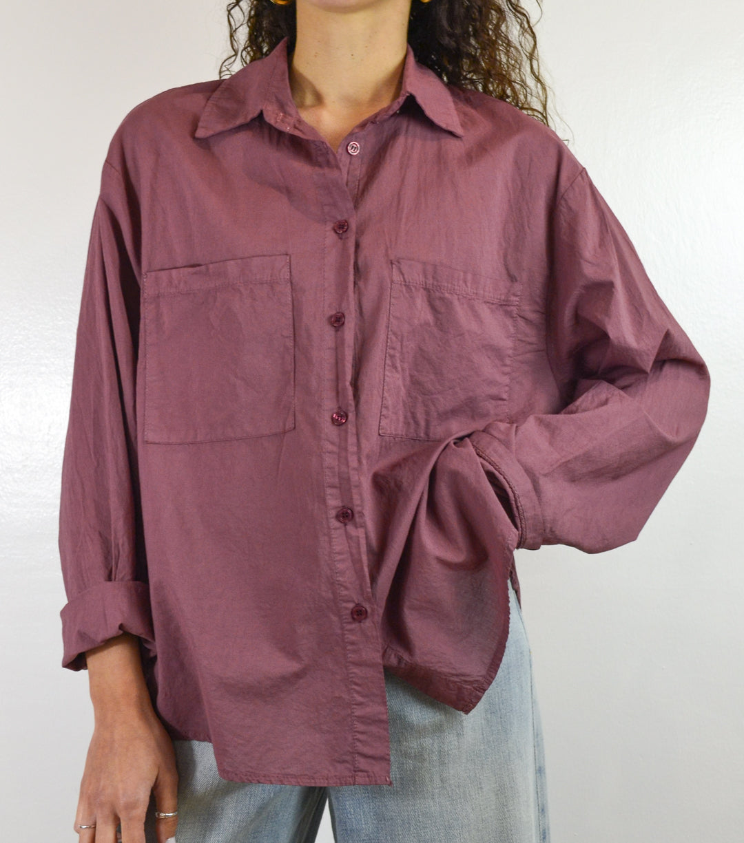 Camicia Have One mussola malva scuro doppia tasca, vista frontale, 
Margé Pomezia
