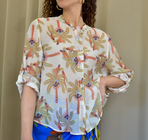 Camicia Have One Mussola Fantasia Pavoni e Palme