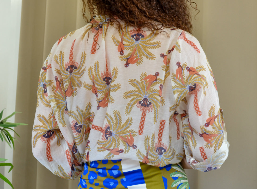 Camicia Have One Mussola Fantasia Pavoni e Palme