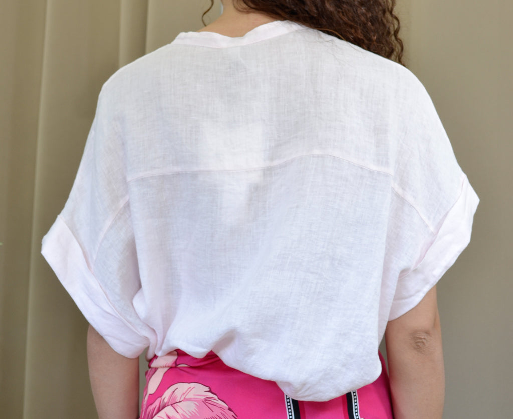 Camicia Tensione In Lino Rosa Ricamo Love in the Sun