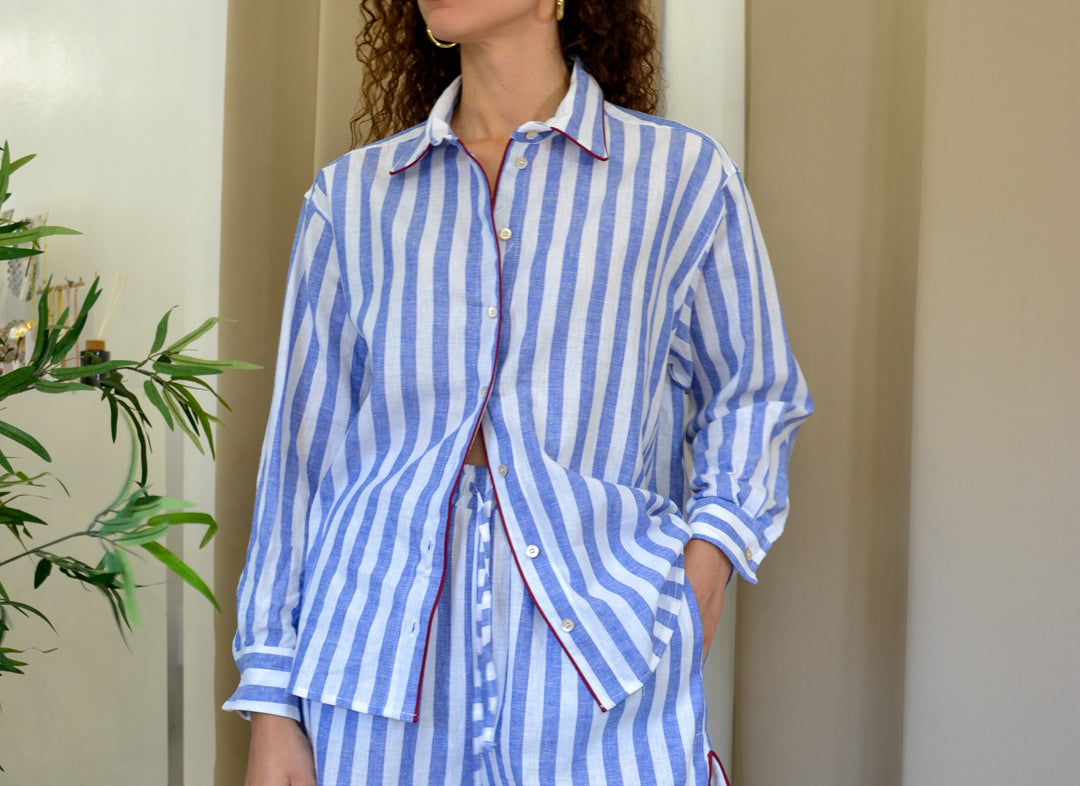 Camicia Tensione In Fantasia Righe Profilo a Contrasto