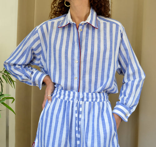 Camicia Tensione In Fantasia Righe Profilo a Contrasto