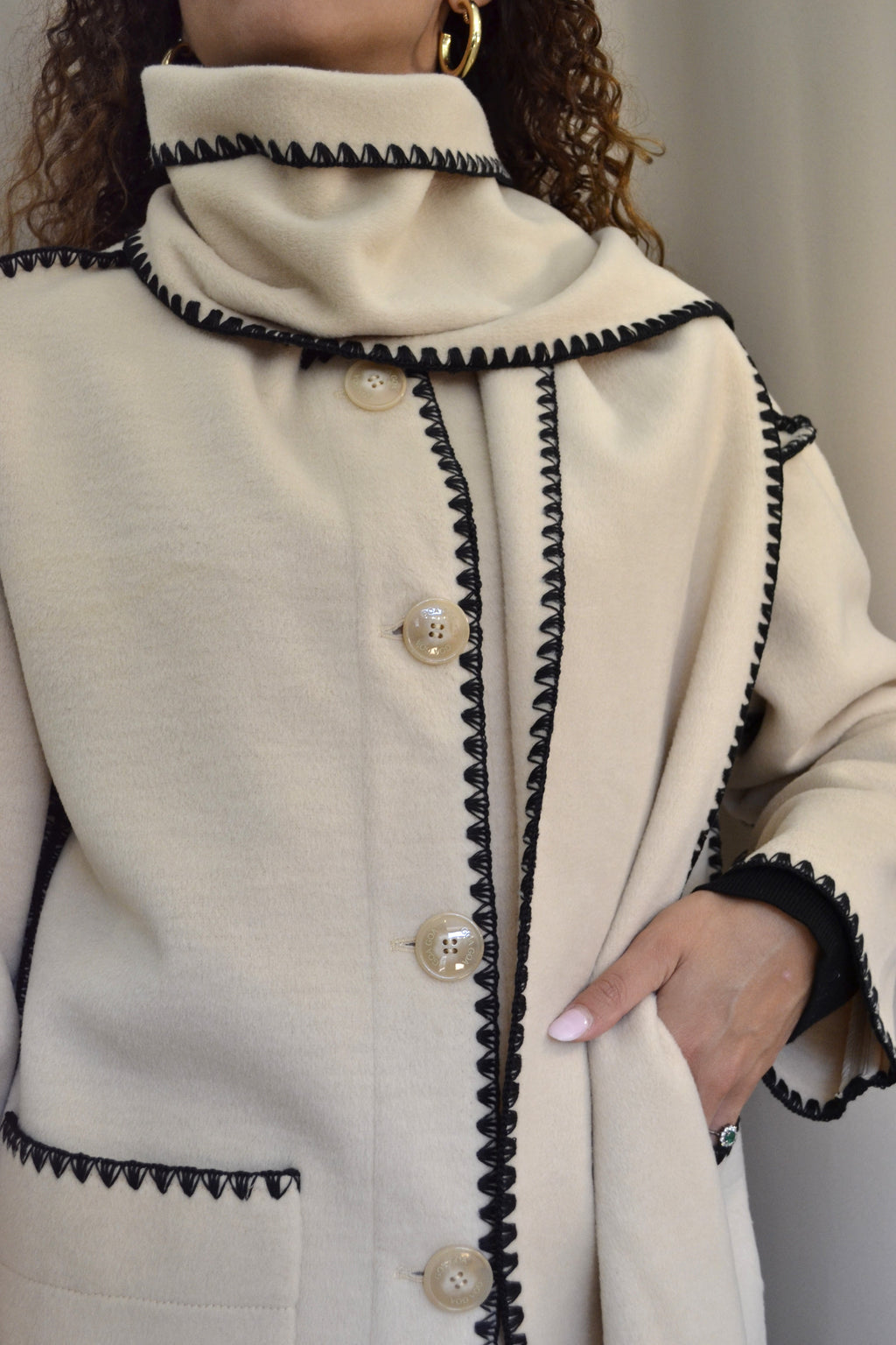 Cappotto Goa Goa con Bordura a Zigzag Beige
