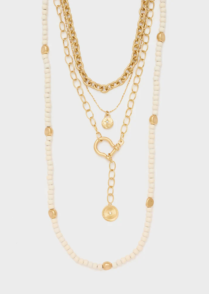 Collana Nalì Lunga Multifilo Sfere in Legno Oro