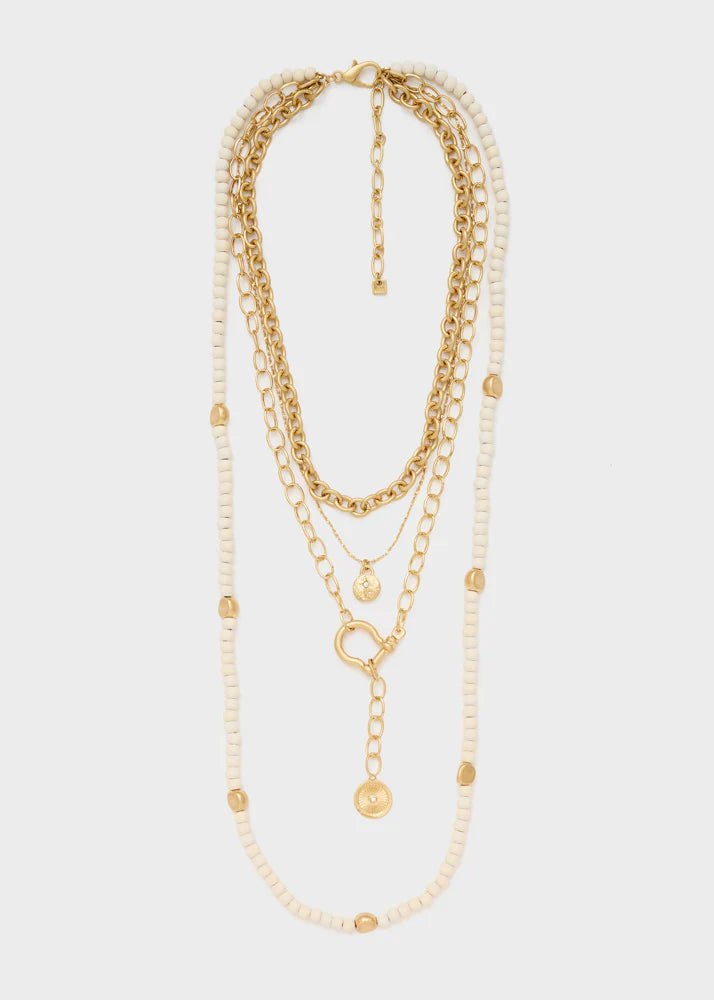 Collana Nalì Lunga Multifilo Sfere in Legno Oro