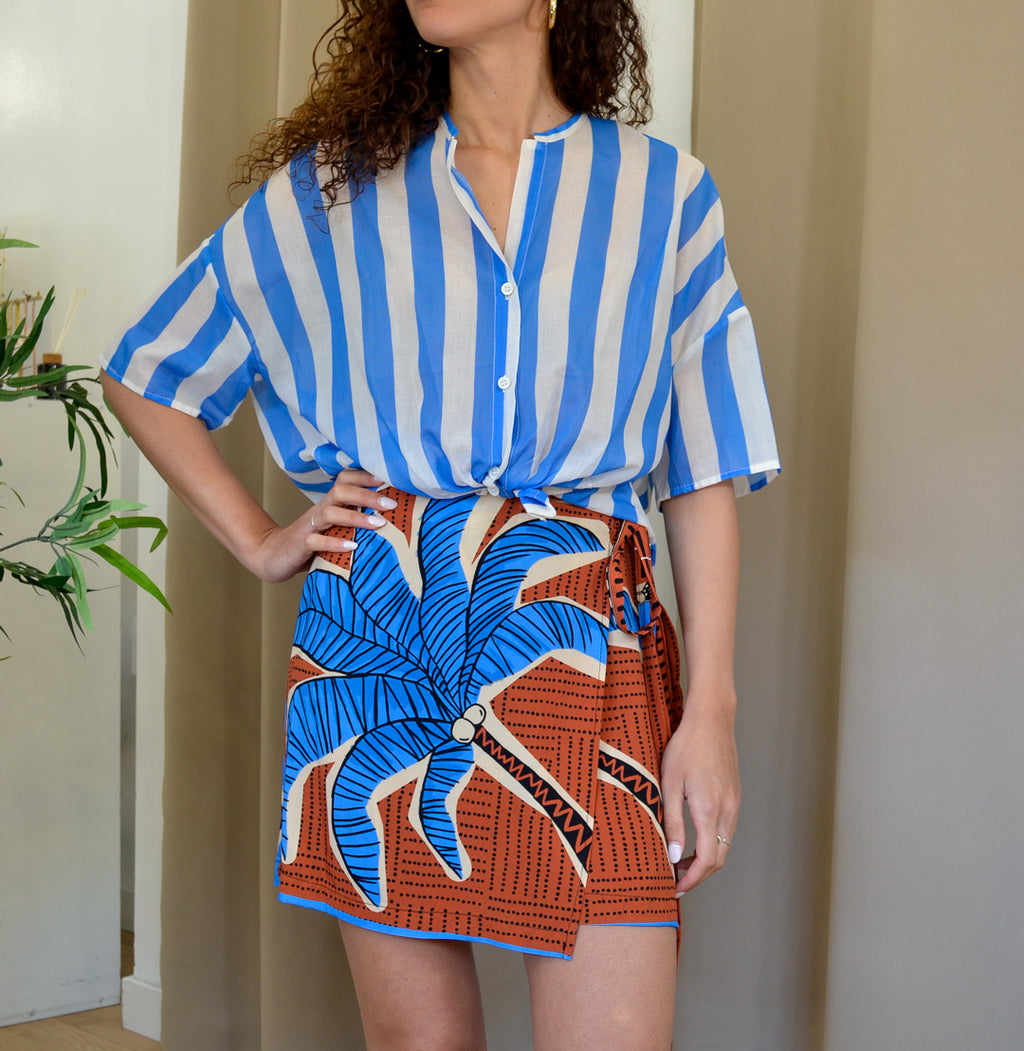 Completo Vicolo Camicia Righe e Minigonna Pareo Palme