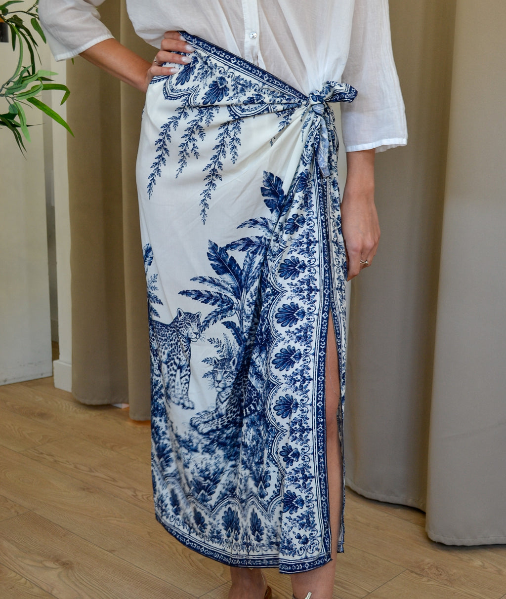 Gonna Tensione In Pareo Lunga Fantasia Toile de Jouy