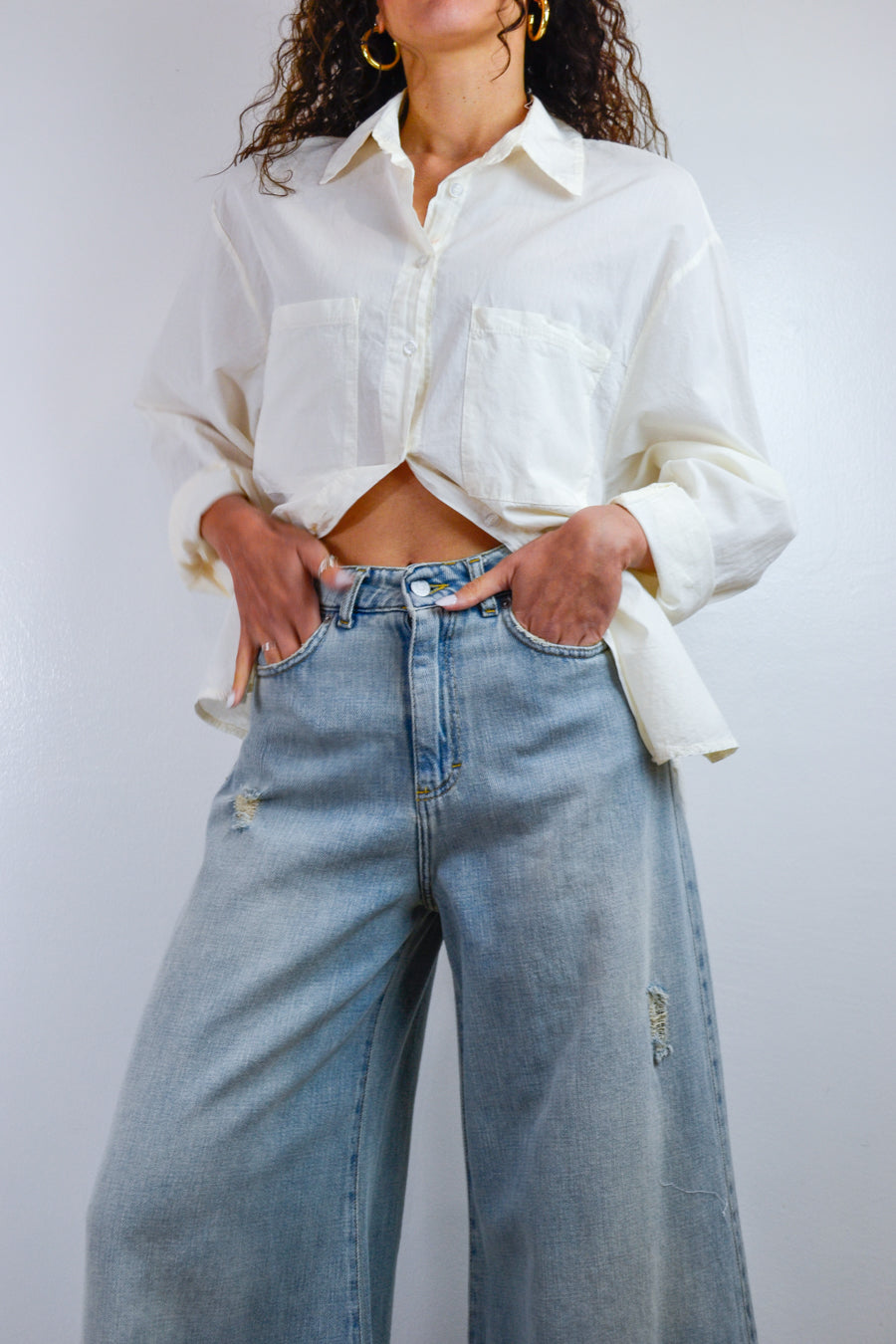 Jeans Have One Carol wide leg denim sfumato rotture, vista 
frontale, Margé Pomezia