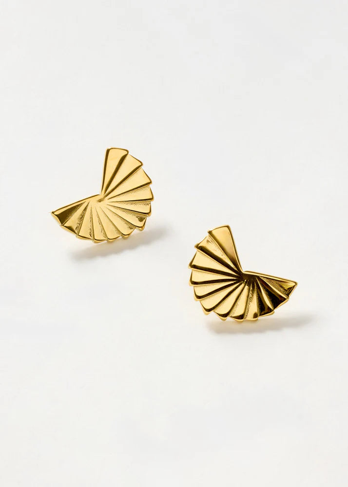 Orecchini a lobo a forma di ventaglio dorato in acciaio inossidabile — gioiello Nalì — Margé Pomezia