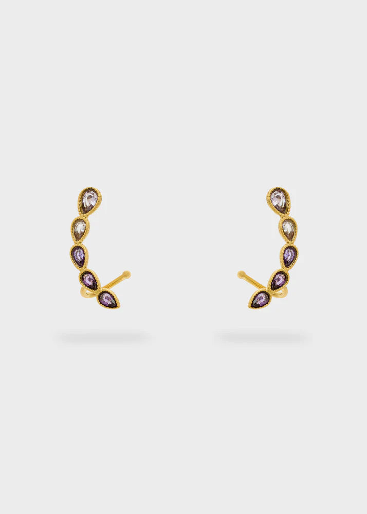 Earcuff dorato con pietra incastonata, varianti viola e arancio — gioiello Nalì — Margé Pomezia