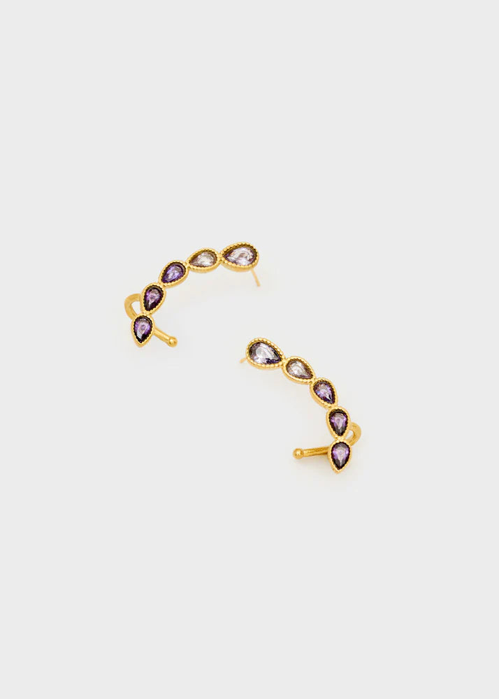 Earcuff dorato con pietra incastonata, varianti viola e arancio — gioiello Nalì — Margé Pomezia