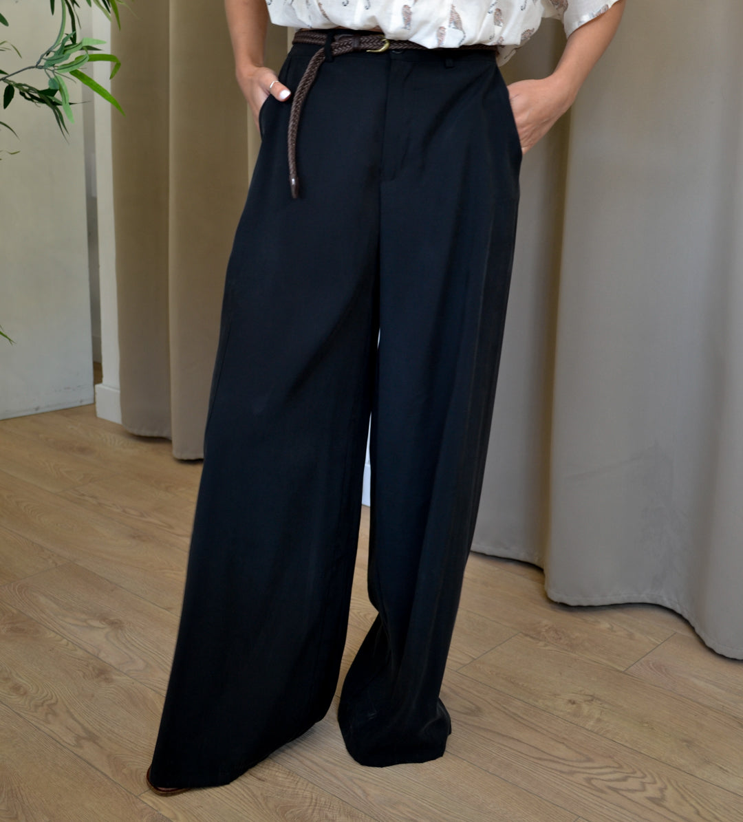 Pantalone Have One Palazzo in Cupro Nero