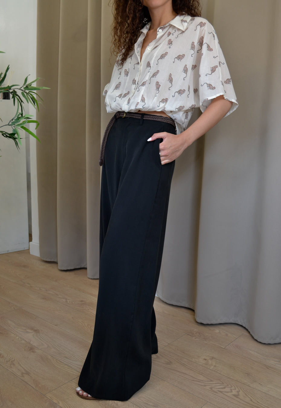 Pantalone Have One Palazzo in Cupro Nero