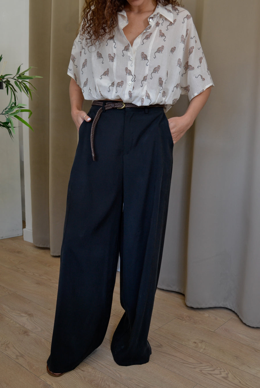 Pantalone Have One Palazzo in Cupro Nero