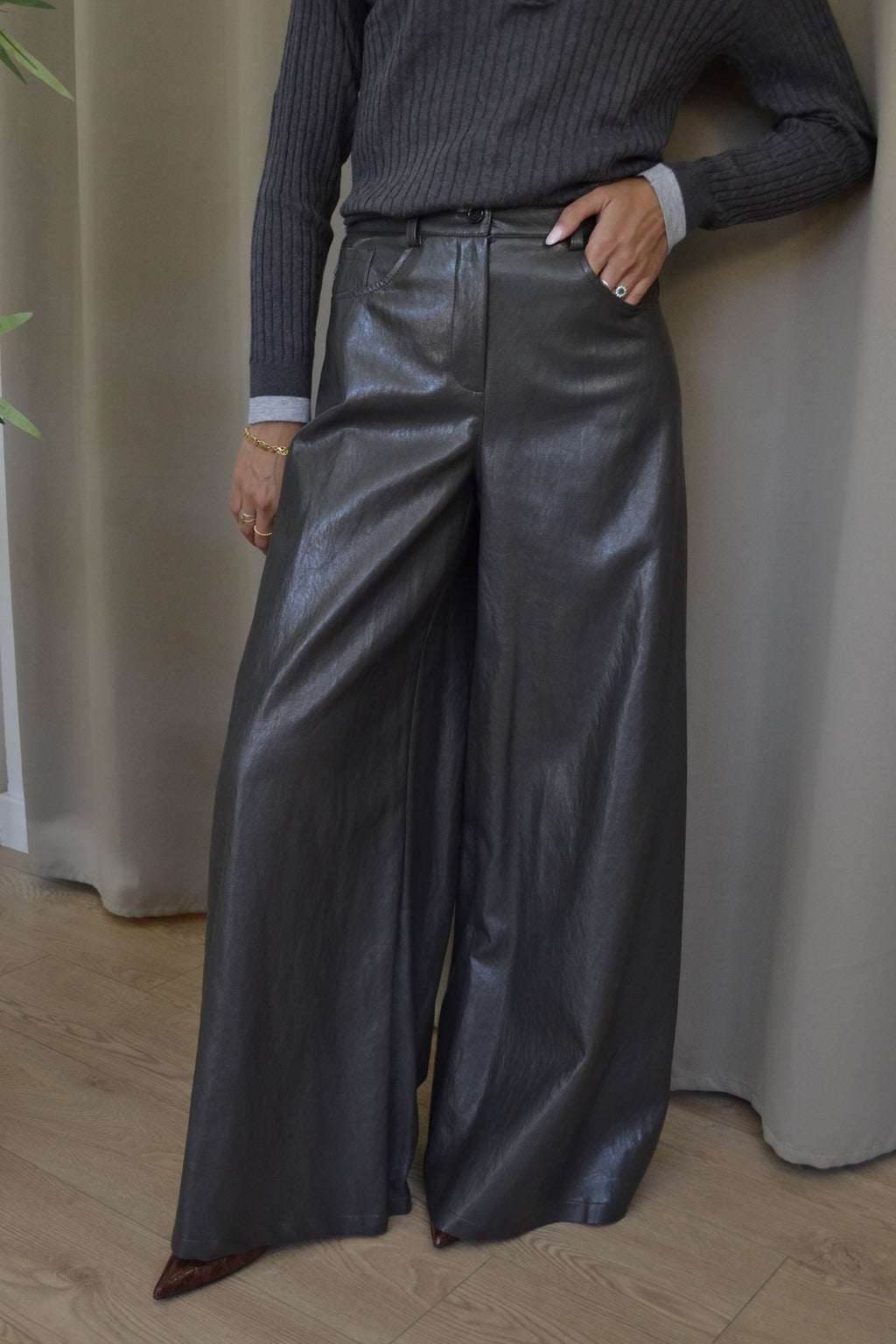 Pantalone Have One Similpelle Wide Leg