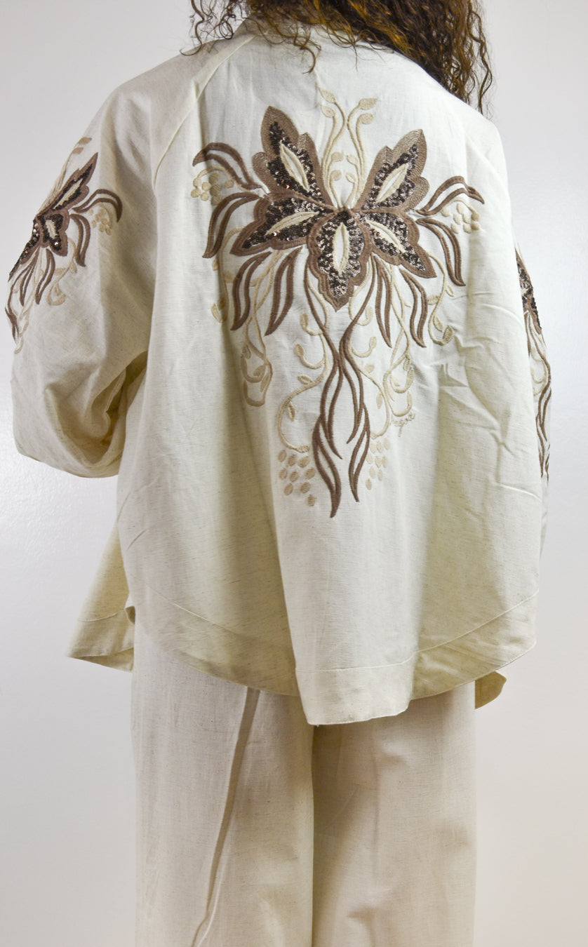 Poncho Goa Goa Kleopatra ecru ricamo floreale schiena, vista 
posteriore, Margé Pomezia