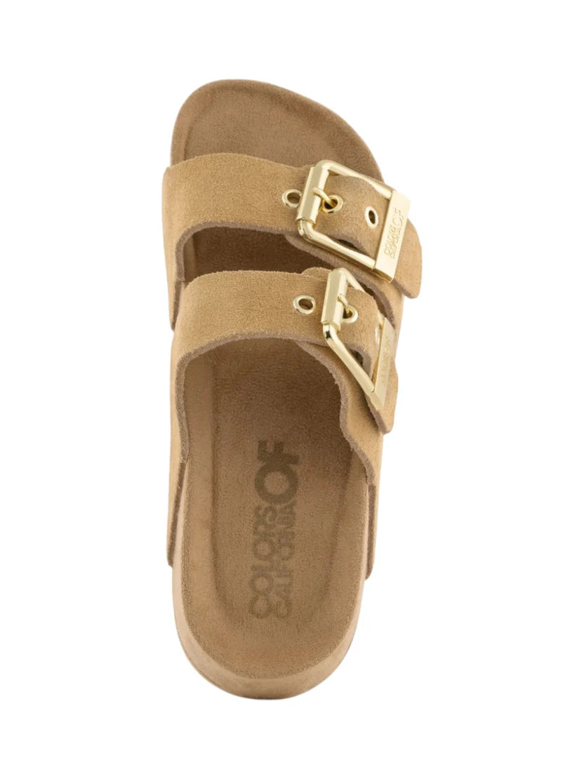 Sandalo Colors of California Camoscio Cammello Fibbia Oro