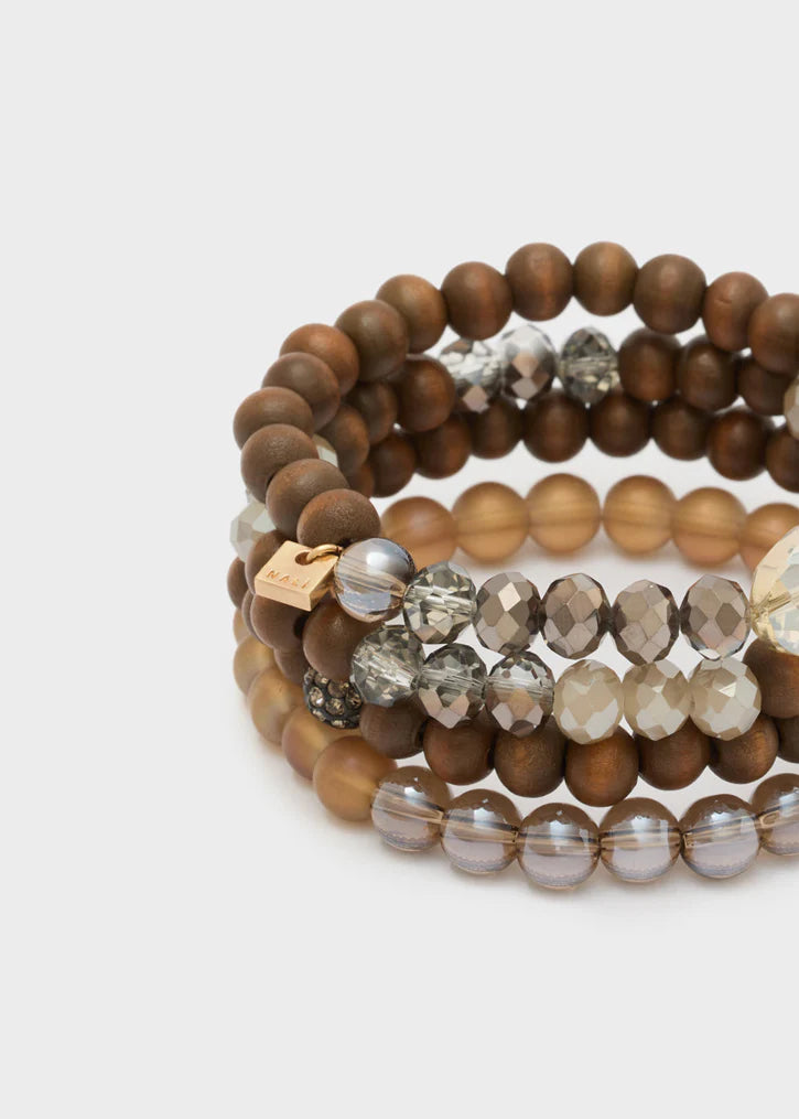 Set Bracciali Nalì Elastico Beads Grigio e Legno