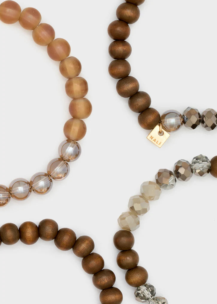 Set Bracciali Nalì Elastico Beads Grigio e Legno