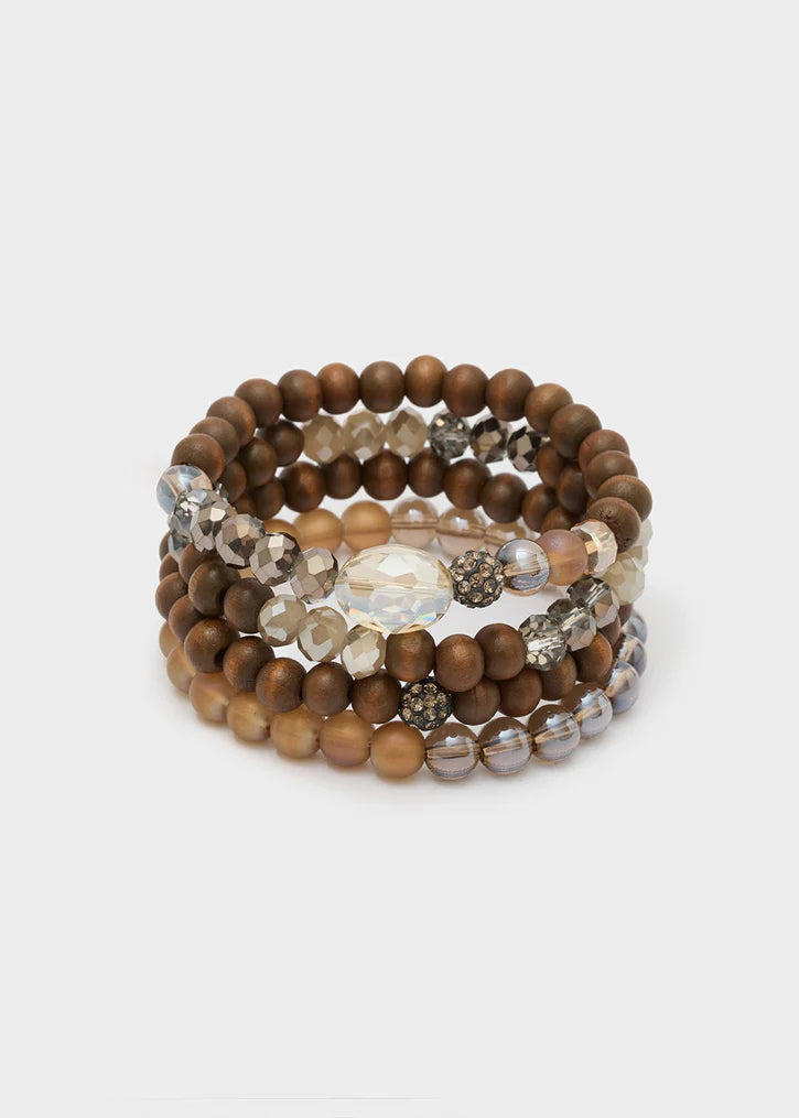 Set Bracciali Nalì Elastico Beads Grigio e Legno