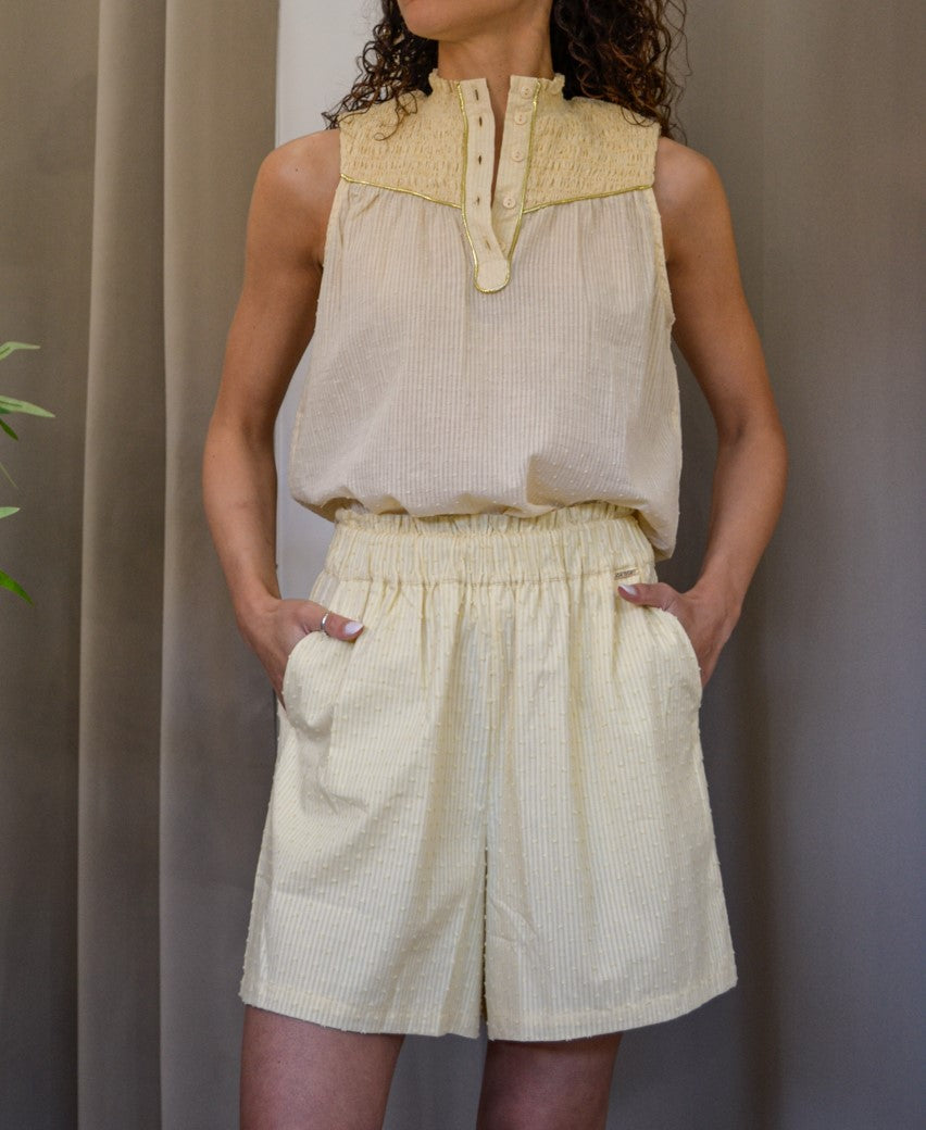Shorts e Completo Goa Goa giallo panna vita alta, vista frontale, Margé Pomezia