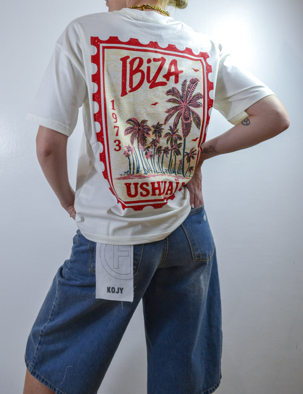 T-shirt Have One panna stampa vintage Ibiza francobollo, vista 
posteriore, Margé Pomezia