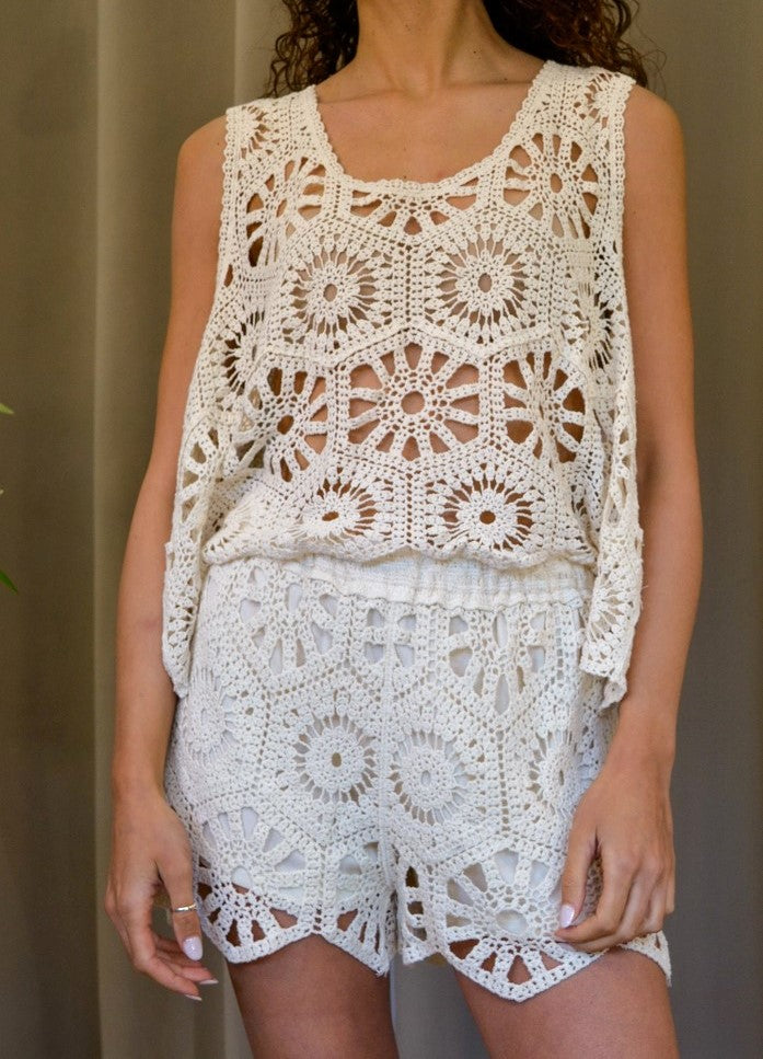 Shorts e top crochet coordinati Have One ecru, dettaglio, Margé
Pomezia